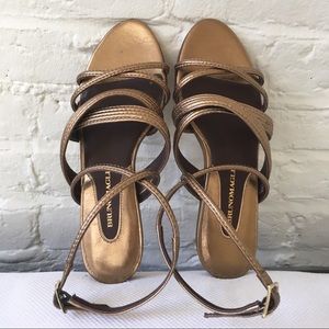 Bruno Magli gold woven strap flat sandals